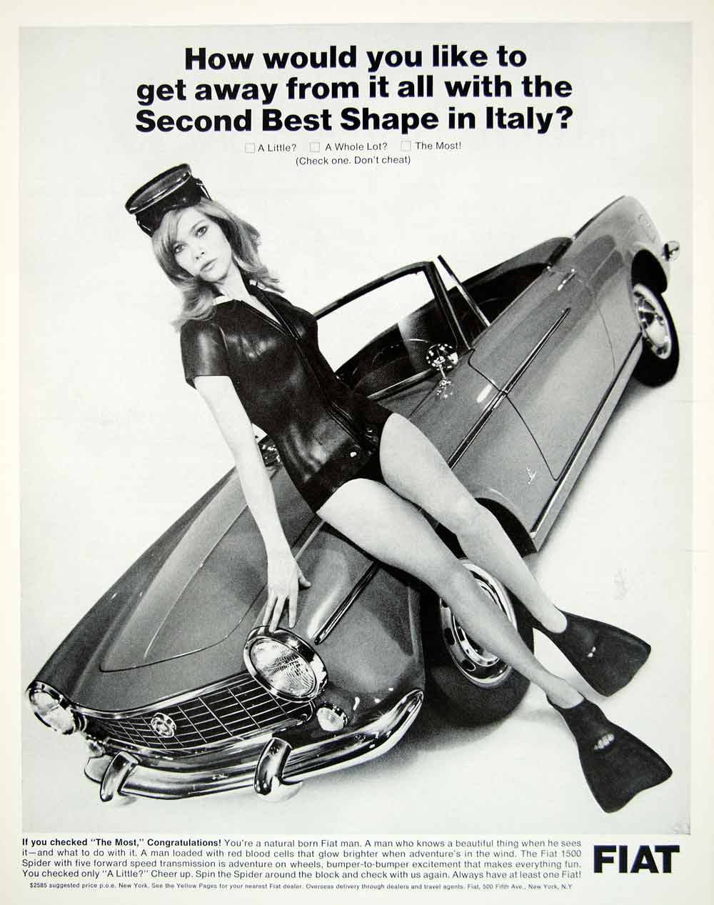 1966 Ad Vintage Fiat 1500 Spider Convertible Italian Sports Car Sexy Girl YLZ1