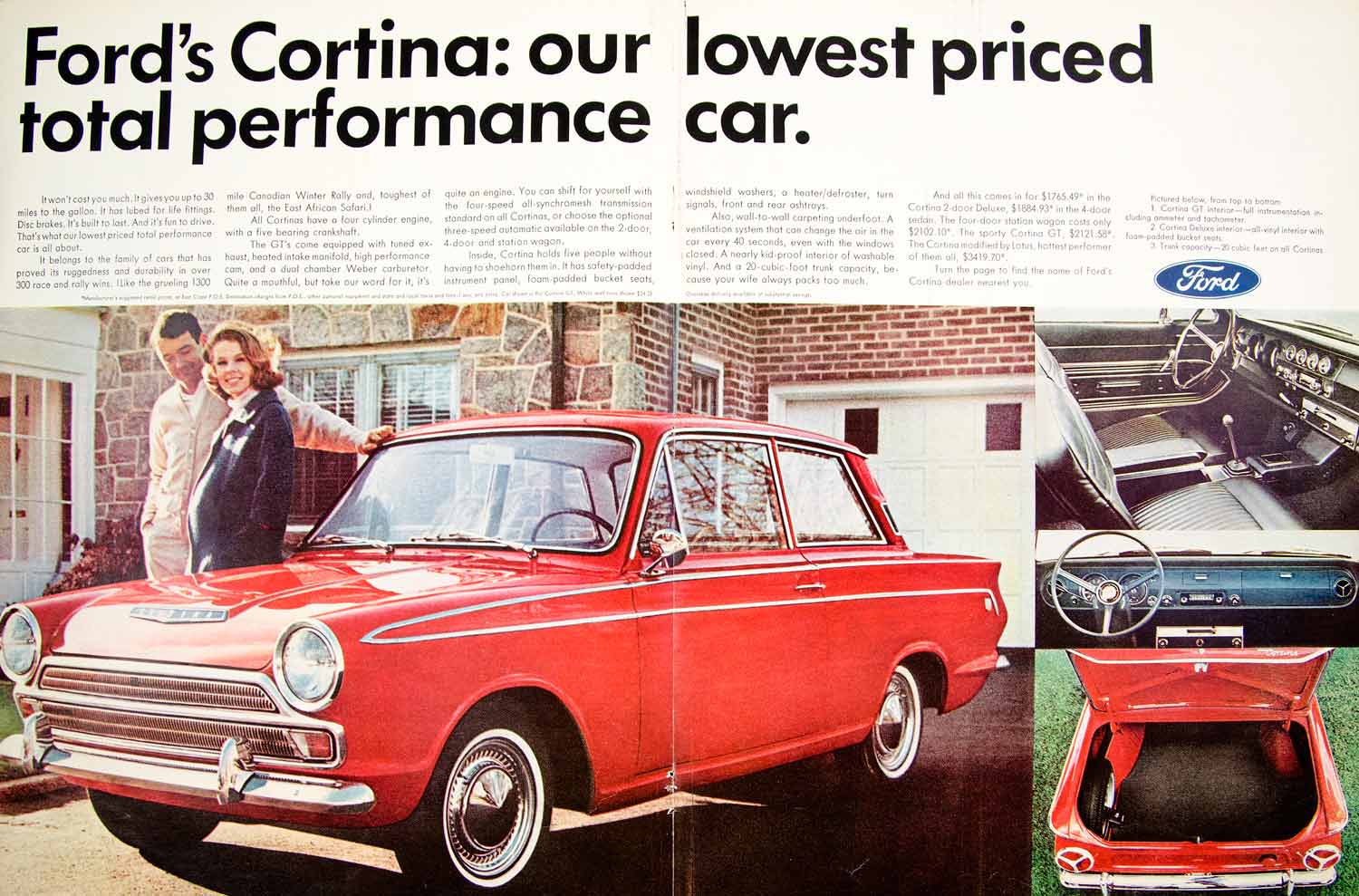 1966 Ad Vintage Ford Britain Cortina GT Red 2-Door Classic Car Automobile YLZ1