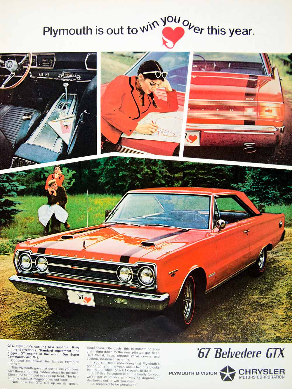 1966 Ad 1967 Chrysler Plymouth Belvedere GTX Red Muscle Car Classic Auto YLZ2