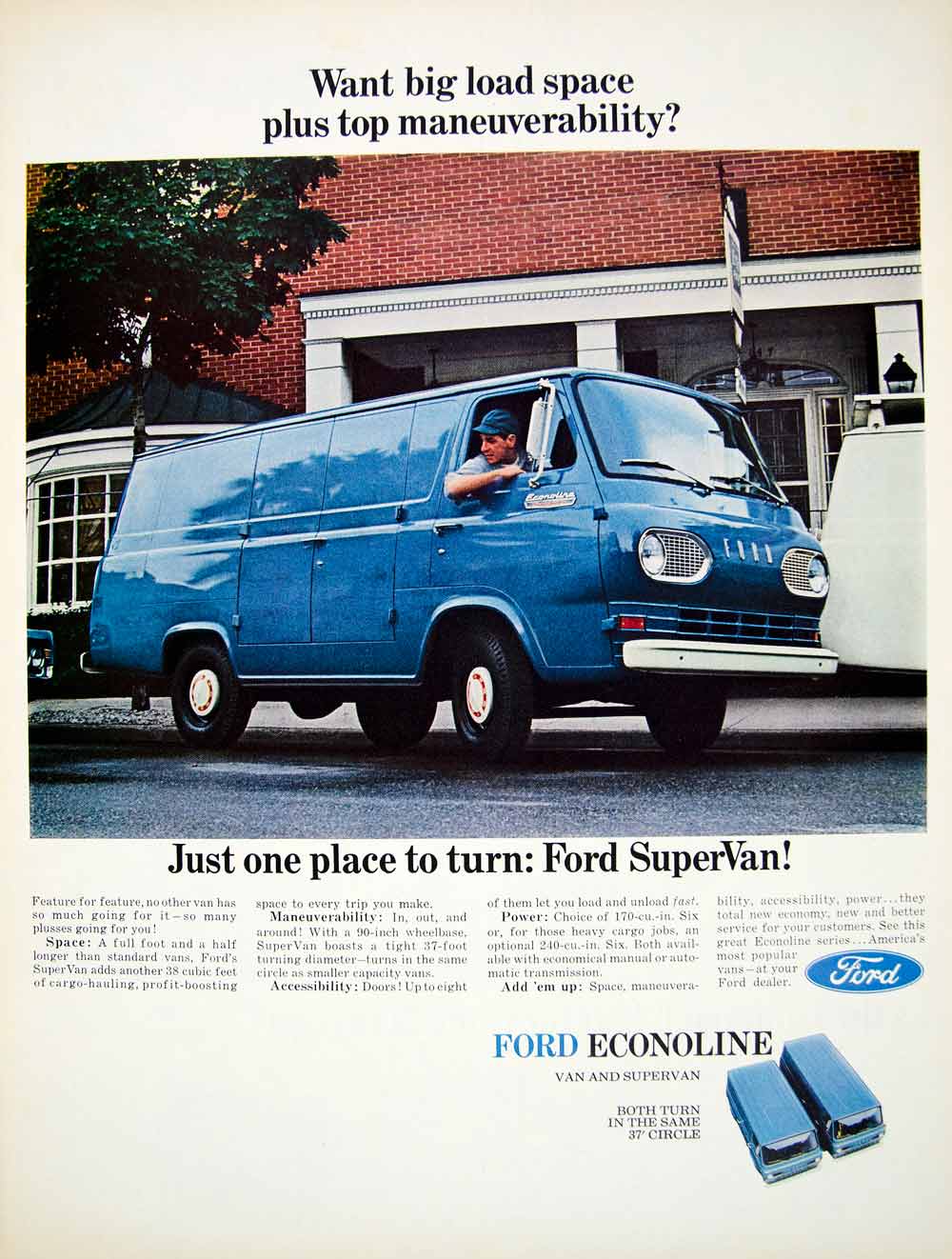 1966 Ad Vintage Ford Econoline Van SuperVan Blue Cargo Vehicle Classic Auto YLZ2