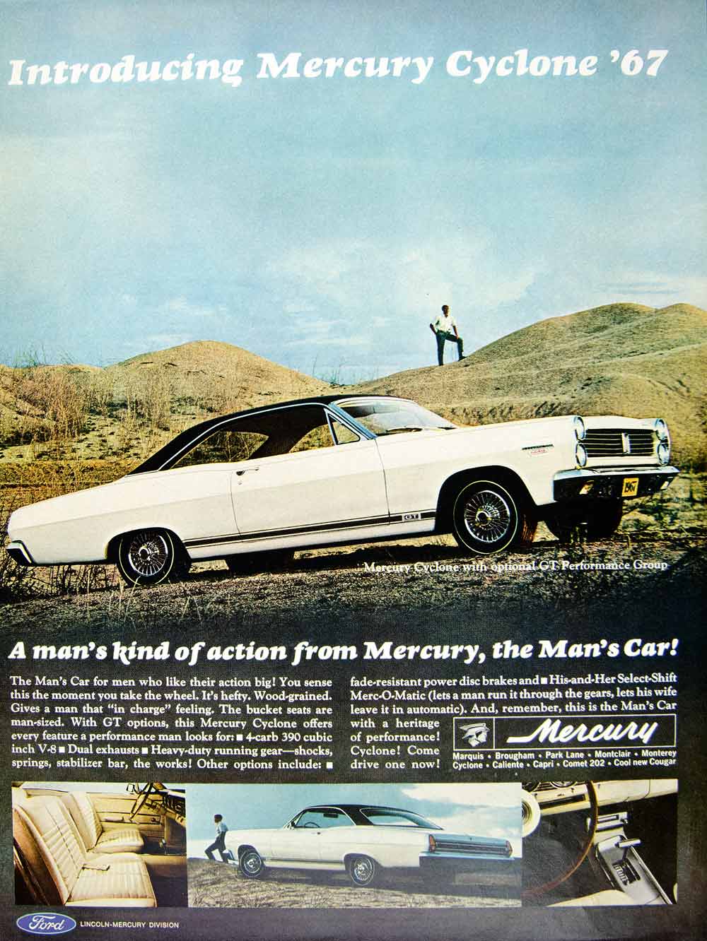 1966 Ad 1967 Ford Mercury Cyclone GT White Muscle Car Classic Automobile YLZ2