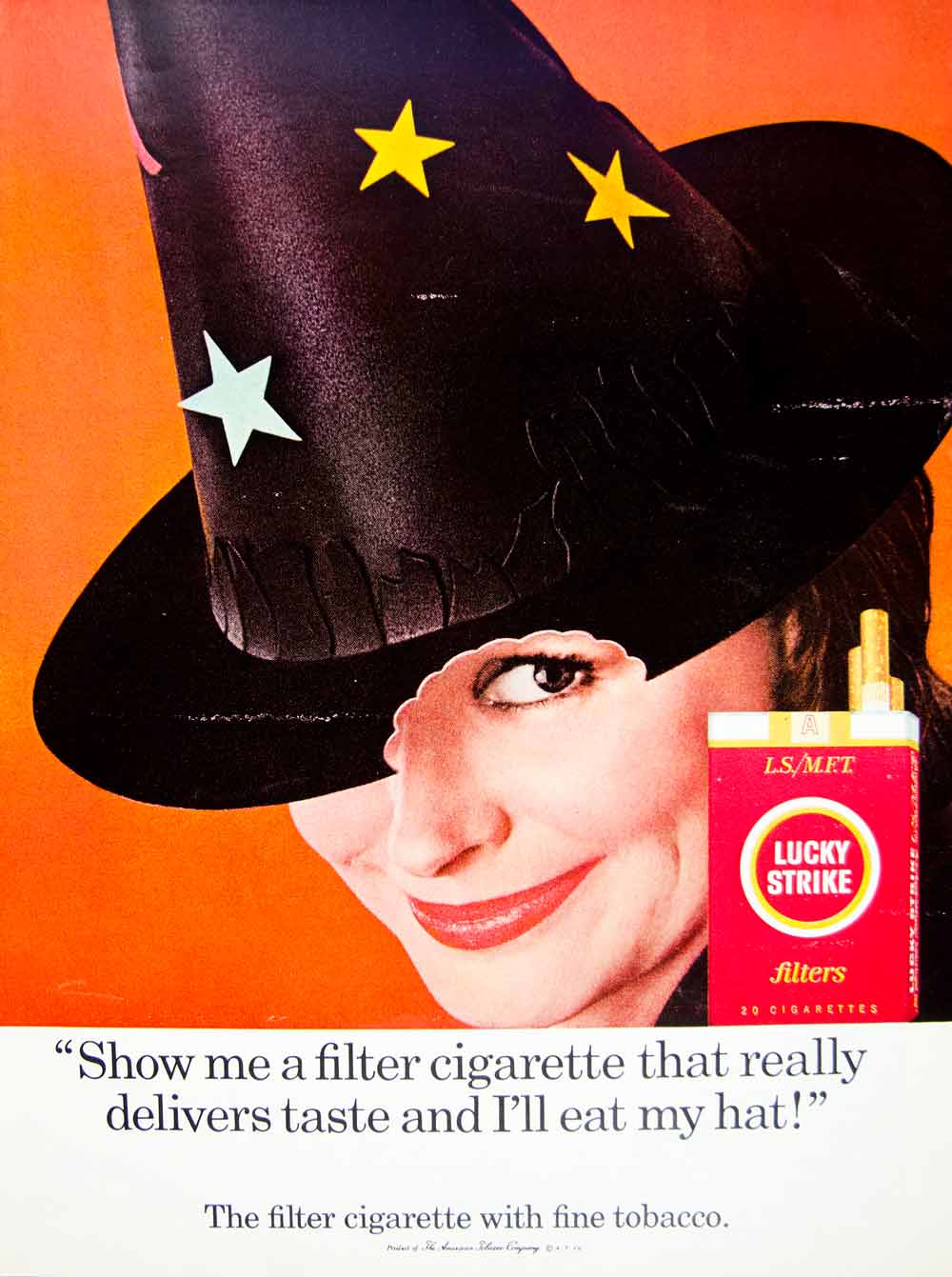 1966 Ad Vintage Lucky Strike Filter Cigarettes Halloween Witch Hat Costume YLZ2