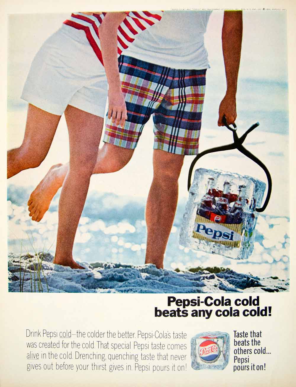 1966 Ad Vintage Pepsi-Cola Cola Soft Drink Soda Ice Block Beach Sand Surf YLZ2