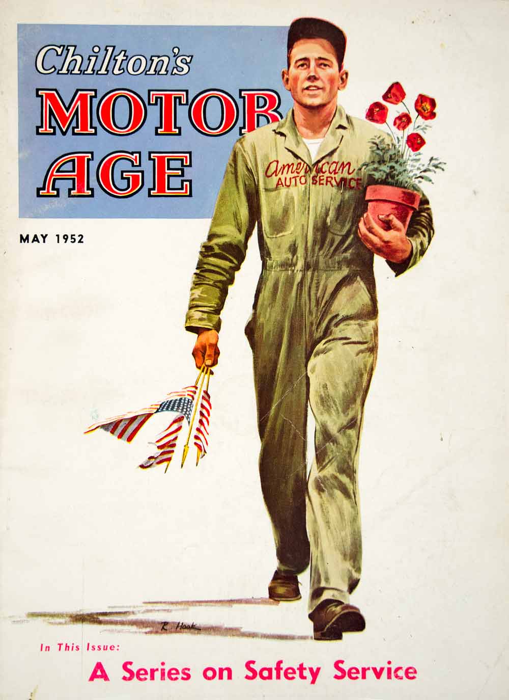 1952 Cover Chilton's Motor Age Poppy American Flag Auto Service R Hook May YMA1