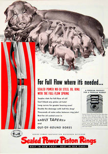 1952 Ad Sealed Power Piston Rings Sow Piglets MD-50 Steel Oil Krome X YMA1
