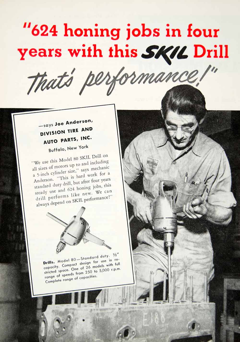 1952 Ad Skil Drill Automotive Joe Anderson Division Tire Auto Parts Buffalo YMA1
