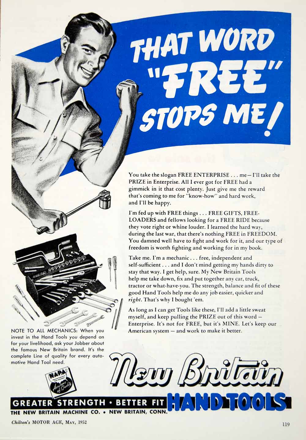 1952 Ad New Britain Hand Machine Tools Free Wrench Spanner Mechanic YMA1