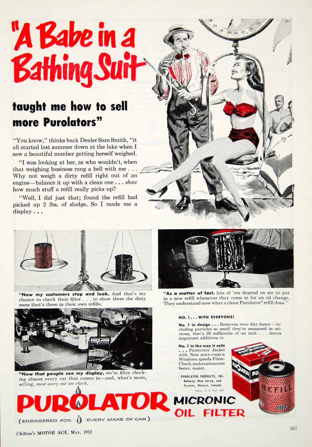 1952 Ad Purolators Micronic Oil Filter Automotive Part Balance Rahway New YMA1