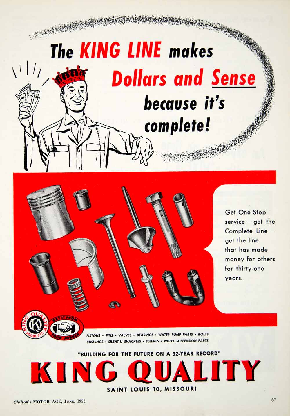 1952 Ad King Line Piston Bearings Bolts Shackles Bushings Automotive Parts YMA1