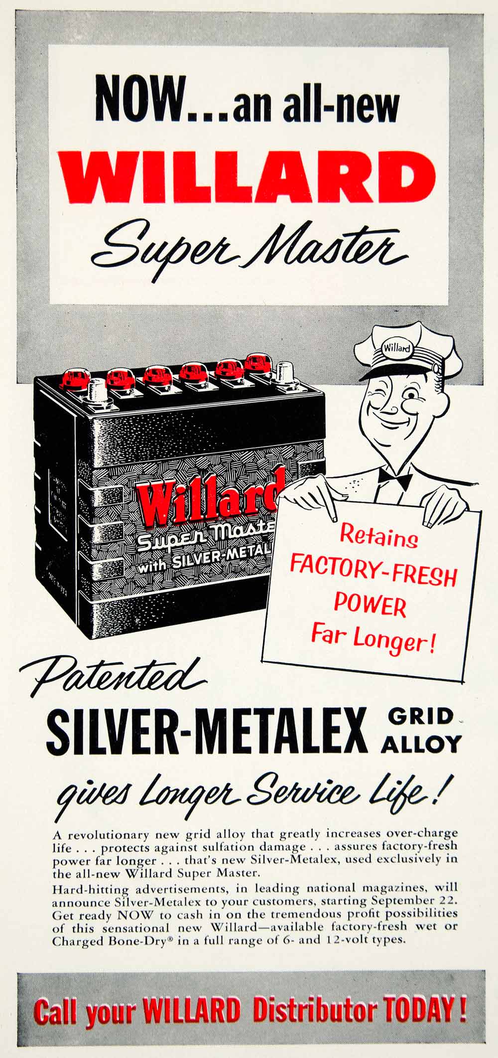 1956 Ad Willard Super Master Silver-Metalex Car Automotive Battery Grid YMA1