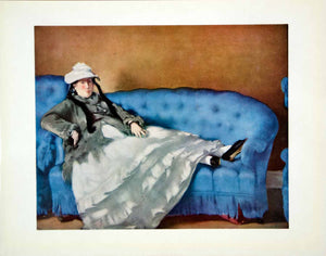 1932 Color Print Edouard Manet Art Portrait Madame Blue Sofa Impressionism YMF2