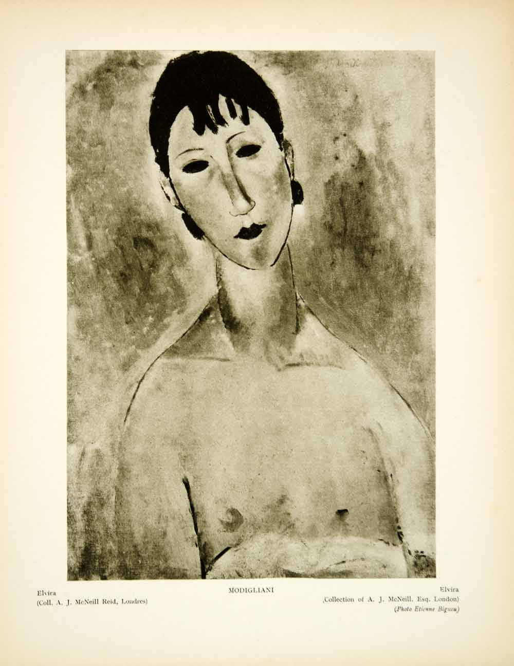 1931 Photogravure Amedeo Modigliani Modern Art Elvira Portrait Nude Woman YMF2 - Period Paper
