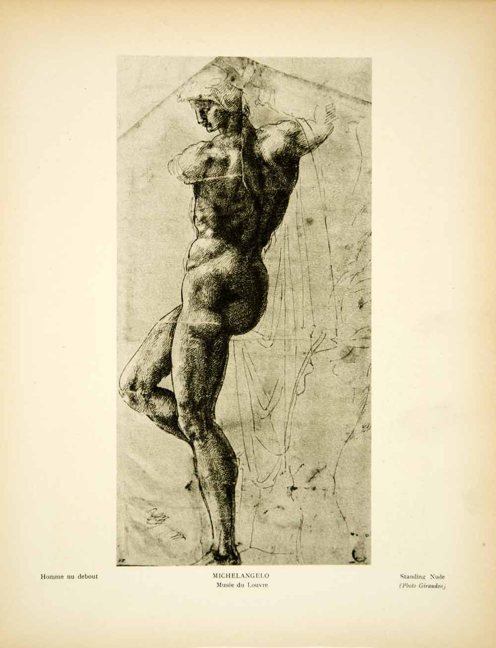 1931 Photogravure Michelangelo Renaissance Art Homme Debout Standing Nude YMF2