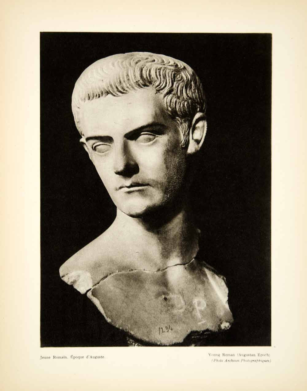 1931 Photogravure Art Bust Young Ancient Roman Sculpture Statue Marble YMF2