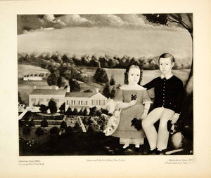 1932 Photogravure American Folk Art Primitive Children Portrait Inn House YMF2