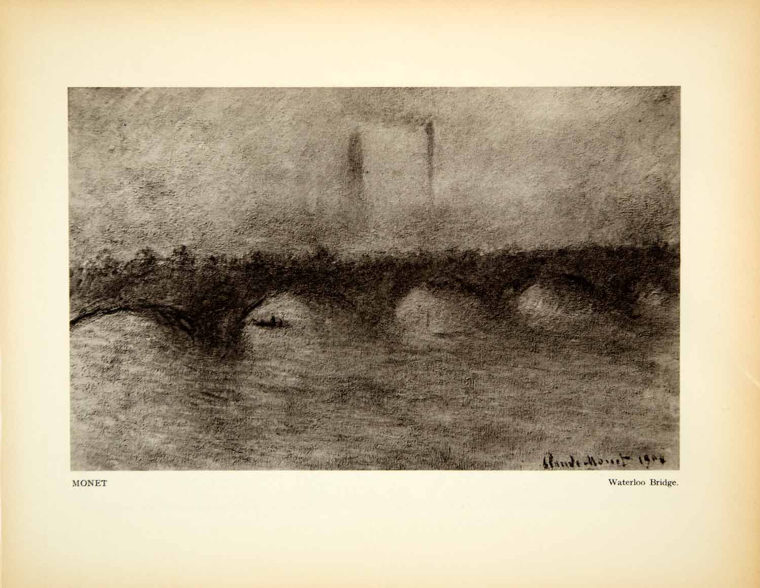 1932 Photogravure Claude Monet Art Waterloo Bridge London Impressionism YMF2