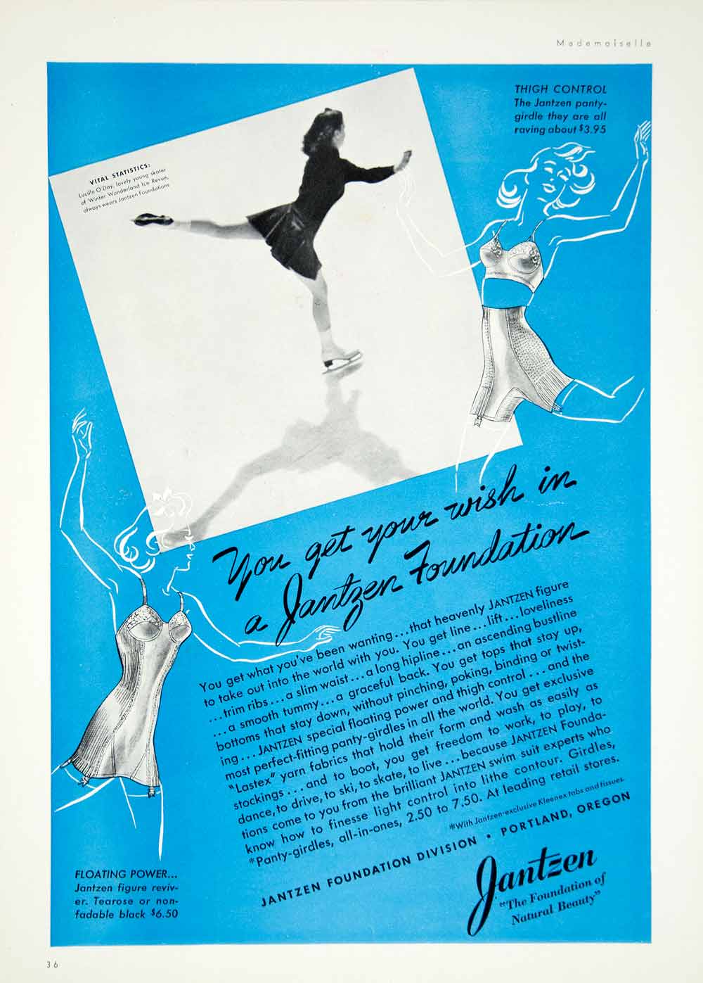 1940 Ad Jantzen Lucille O'Day Figure Undergarment Women's Fashion Girdle YMM1