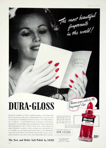 1940 Ad Dura-Gloss Lorr Nail Polish Varnish Zombie Red Fingernail Forties YMM1