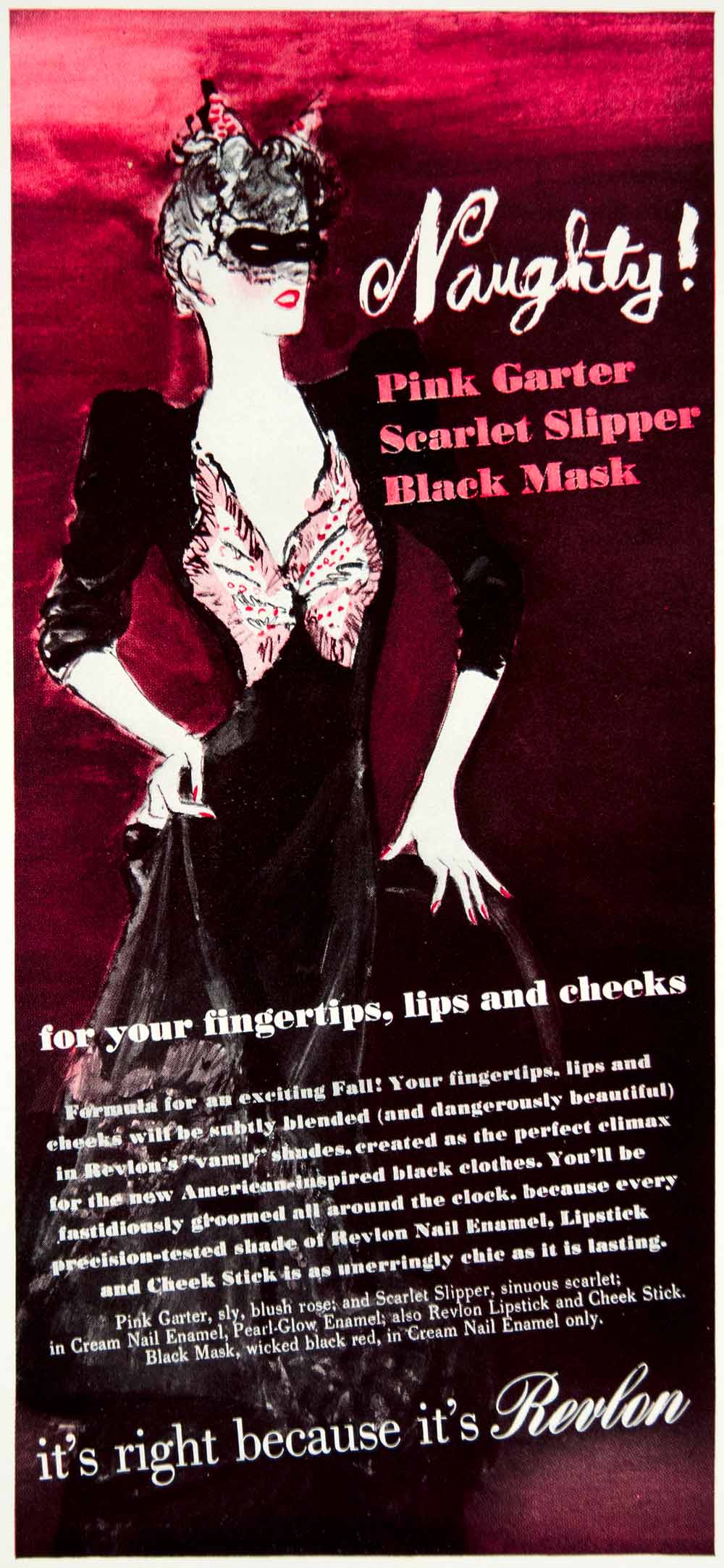 1940 Ad Revlon Vamp Forties Makeup Nail Polish Varnish Naughty Lipstick YMM1