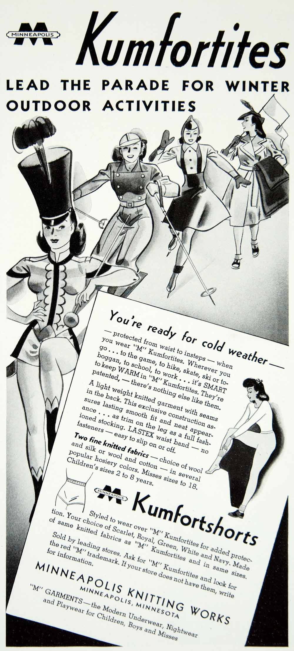 1940 Ad Kumfortites Kumfortshorts Long Underwear Women's Winter Fashio –  Period Paper Historic Art LLC
