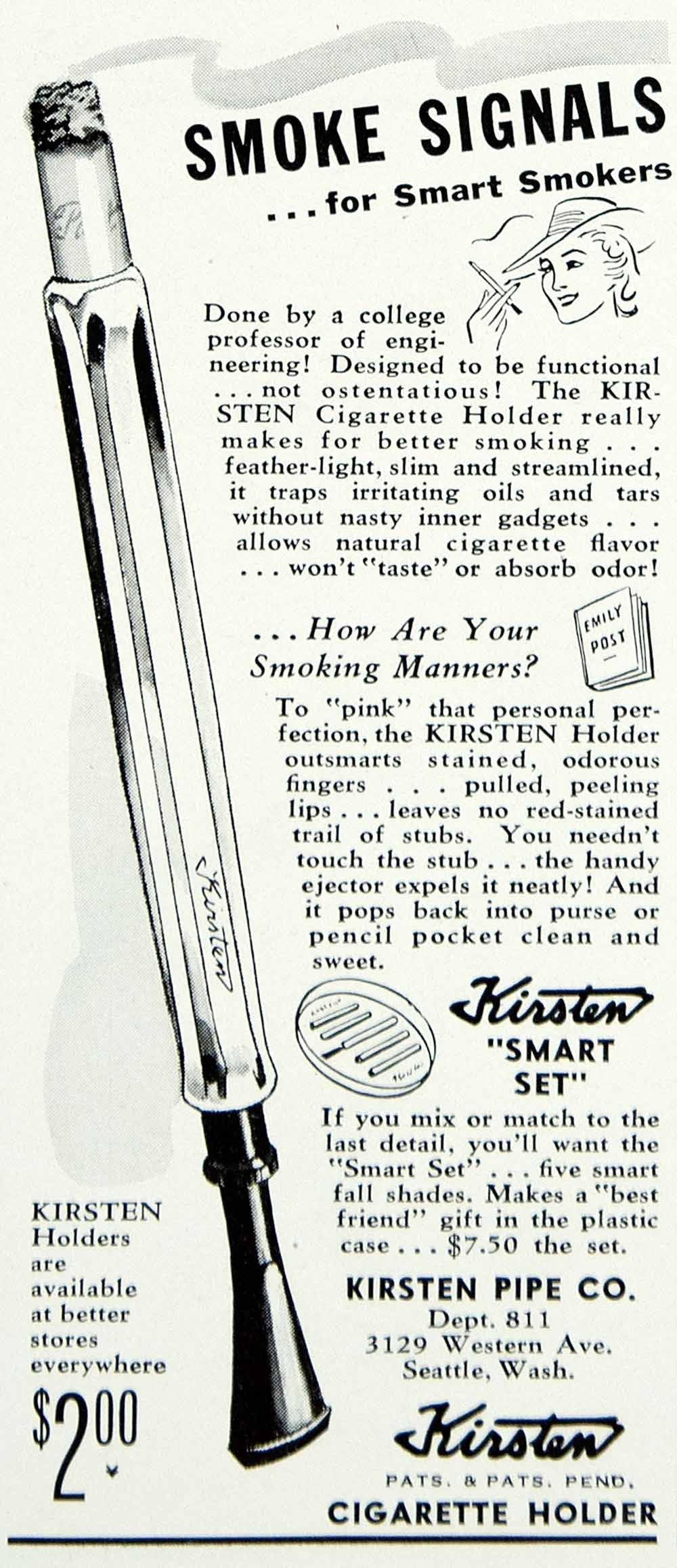 1940 Ad Kirsten Cigarette Holder Forties Women Smoking Fashion Accessory YMM1
