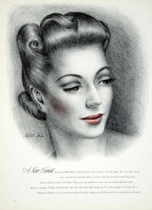 1940 Color Print Forties Hairstyle Curls Pompadour Hairdo Vintage Look YMM1