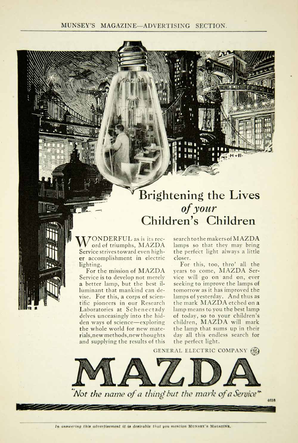 1915 Ad Mazda General Electric GE Lightbulbs Technology Cityscape Bridge YMM2