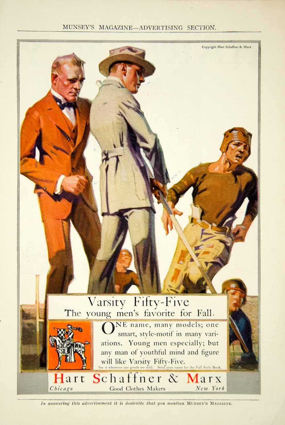 1916 Ad Varsity Fifty-Five Hart Schaffner Marx Men's Clothing Menswear YMM2