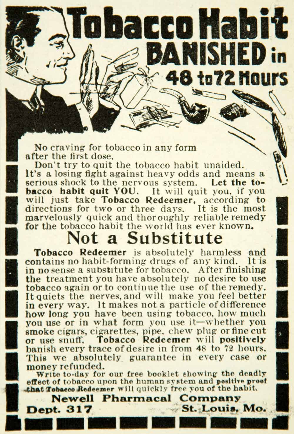 1915 Ad Tobacco Habit Quitting Smoking Newell Pharmacal Redeemer Health Aid YMM2