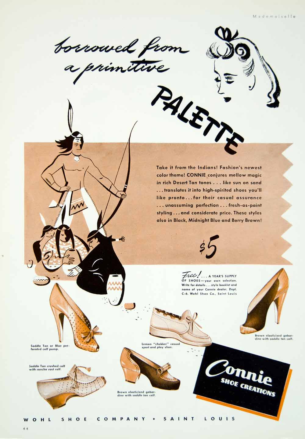 1941 Ad Vintage Connie Shoes Women Heels Footwear 40's Fashion Native YMM3