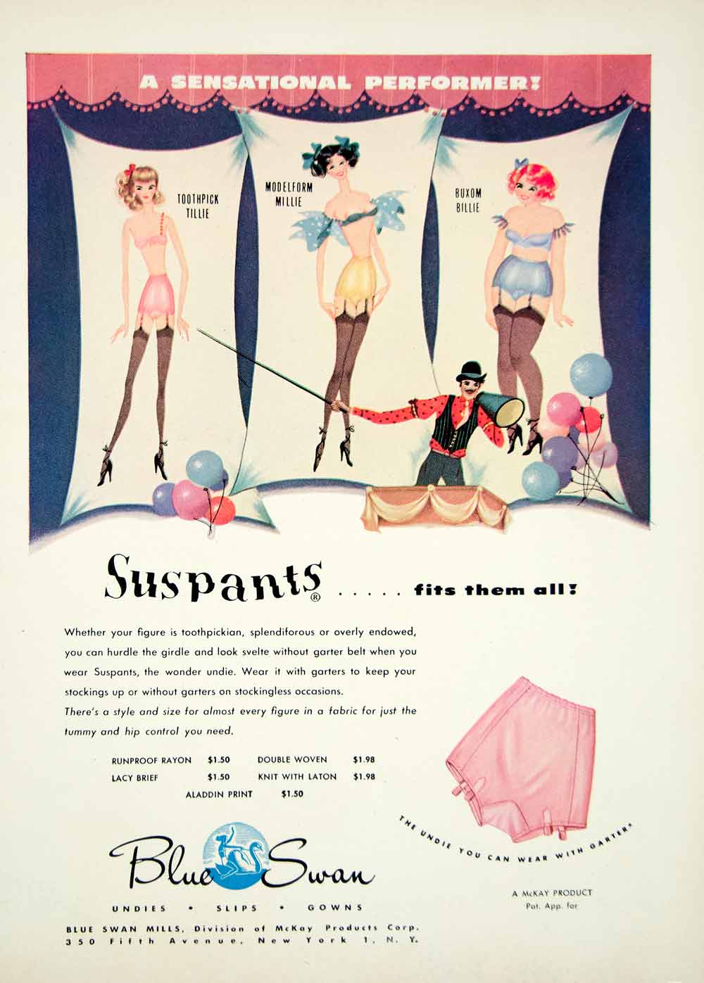 1949 Ad Vintage Suspants Blue Swan Mills Underwear Girdle Garters Stocking YMM3