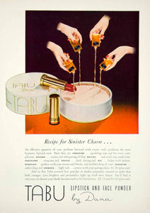 1949 Ad Vintage TABU Lipstick Face Powder Fragrance Perfume Cosmetics Make YMM3