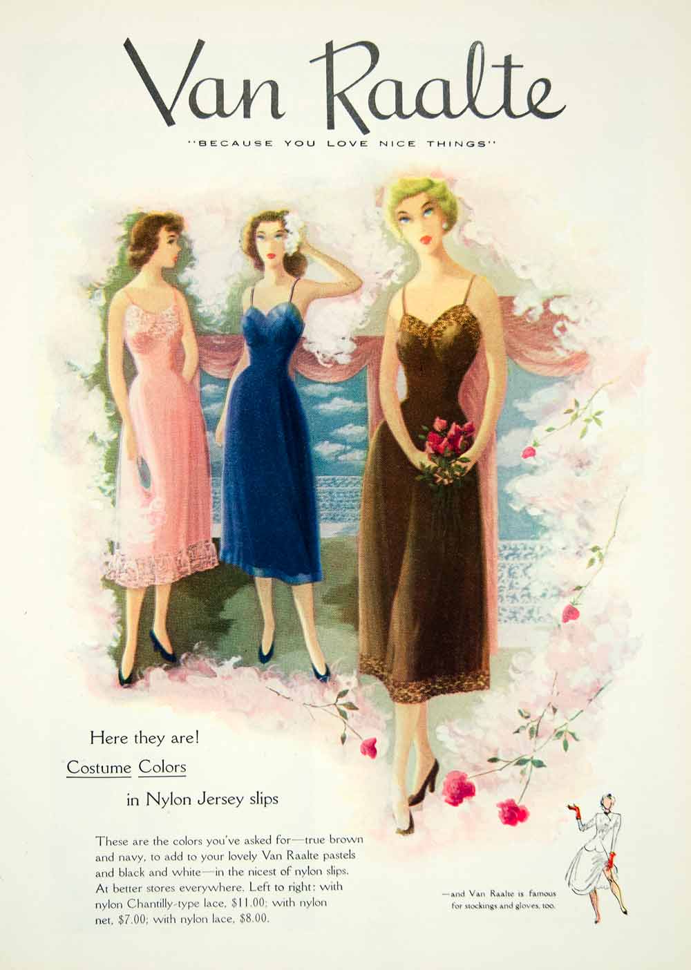 1949 Ad Vintage Van Raalte Nylon Jersey Slip 40s Fashion Lace