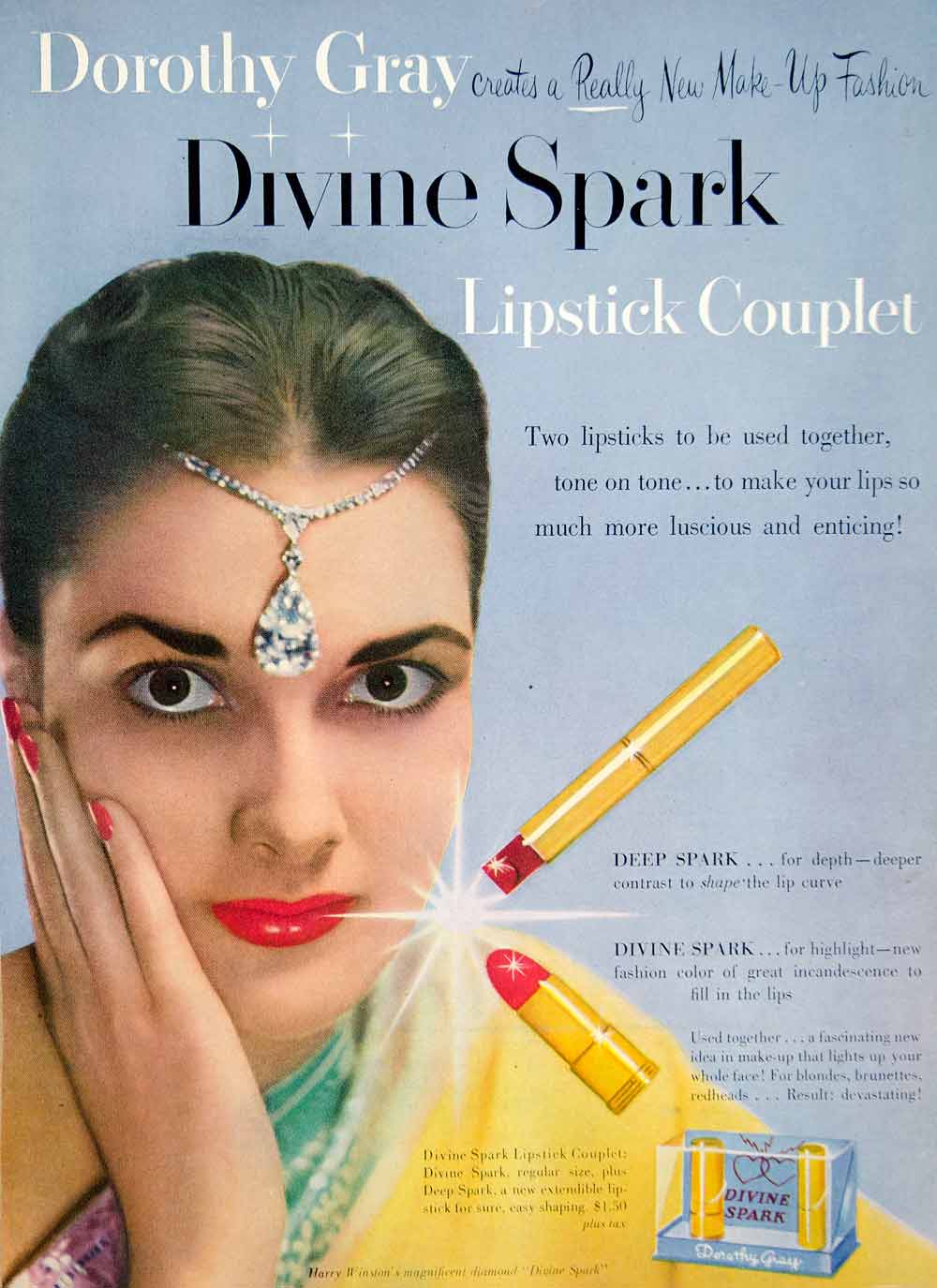 1949 Ad Dorothy Gray Divine Spark Lipstick Couplet Make-Up Cosmetic Lips YMM3