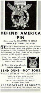 1941 Ad Defend America Pin Committee to Defend America by Aiding the Allies YMM3