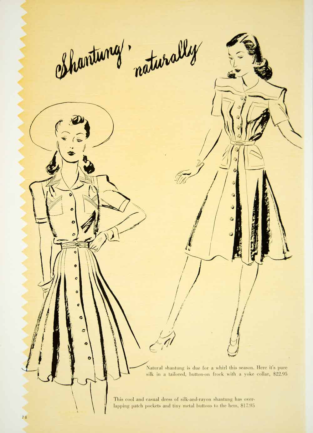 1941 Color Print Shantung Silk Rayon Fabric Dresses 1940s Fashion YMM3   Period Paper Historic Art LLC