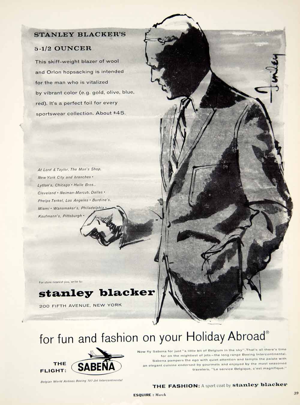 1960 Ad Stanley Blacker Blazer Sport Coat Jacket Man Men Executive Fashion  YMM4