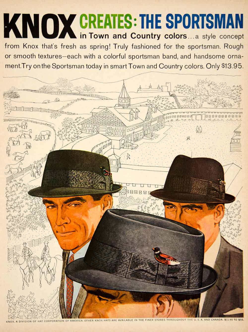 1960 Ad Vintage Knox Sportsman Hat Style Sixties Fashion Donald YMM4
