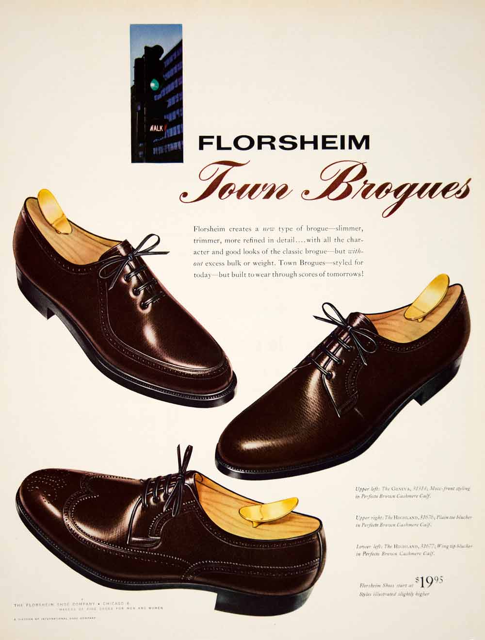 1960 Ad Vintage Florsheim Town Brogues Shoes Fashion 60s Business YMM4