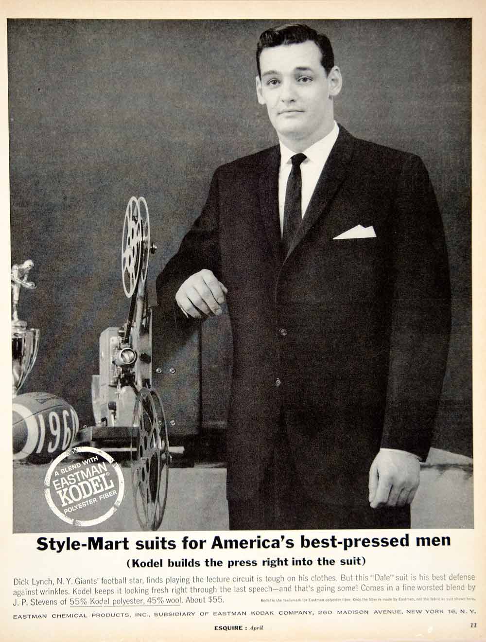 1961 Ad Eastman Kodel Polyester Suit Dick Lynch New York Giants Football YMM4