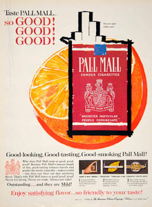 1961 Ad Vintage Pall Mall Famous Cigarettes Pack Orange American Tobacco YMM4