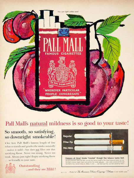 1961 Ad Vintage Pall Mall Famous Cigarettes American Tobacco Cherries –  Period Paper Historic Art LLC