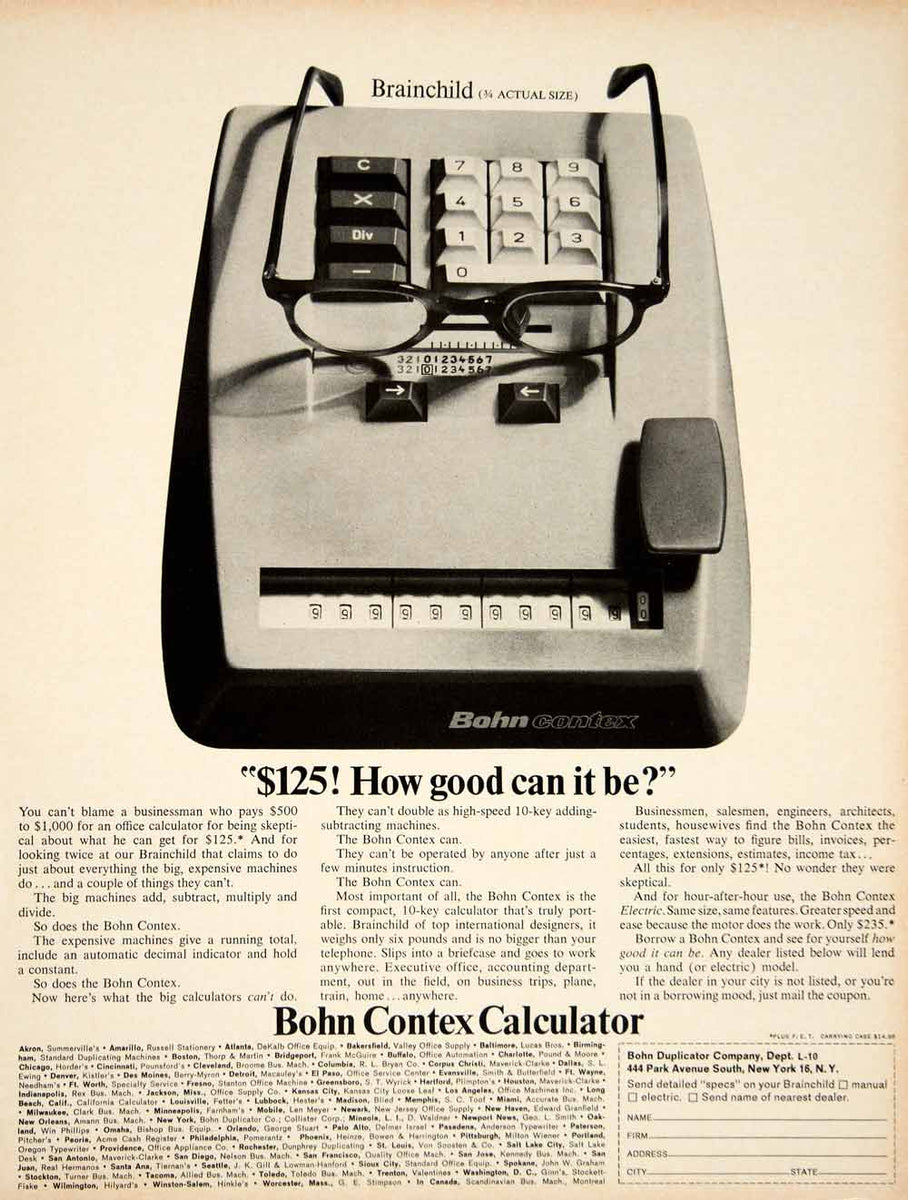 1961 Ad Vintage Bohn Contex Office Calculator Manual Electric Adding Y ...