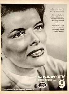 1961 Ad CKLW-TV Windsor Channel 9 Katharine Hepburn Movie Star Windsor YMM4