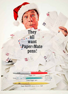 1961 Ad Vintage Paper Mate Pens Ballpoint Lady Capri Mark IV Santa's Helper YMM4