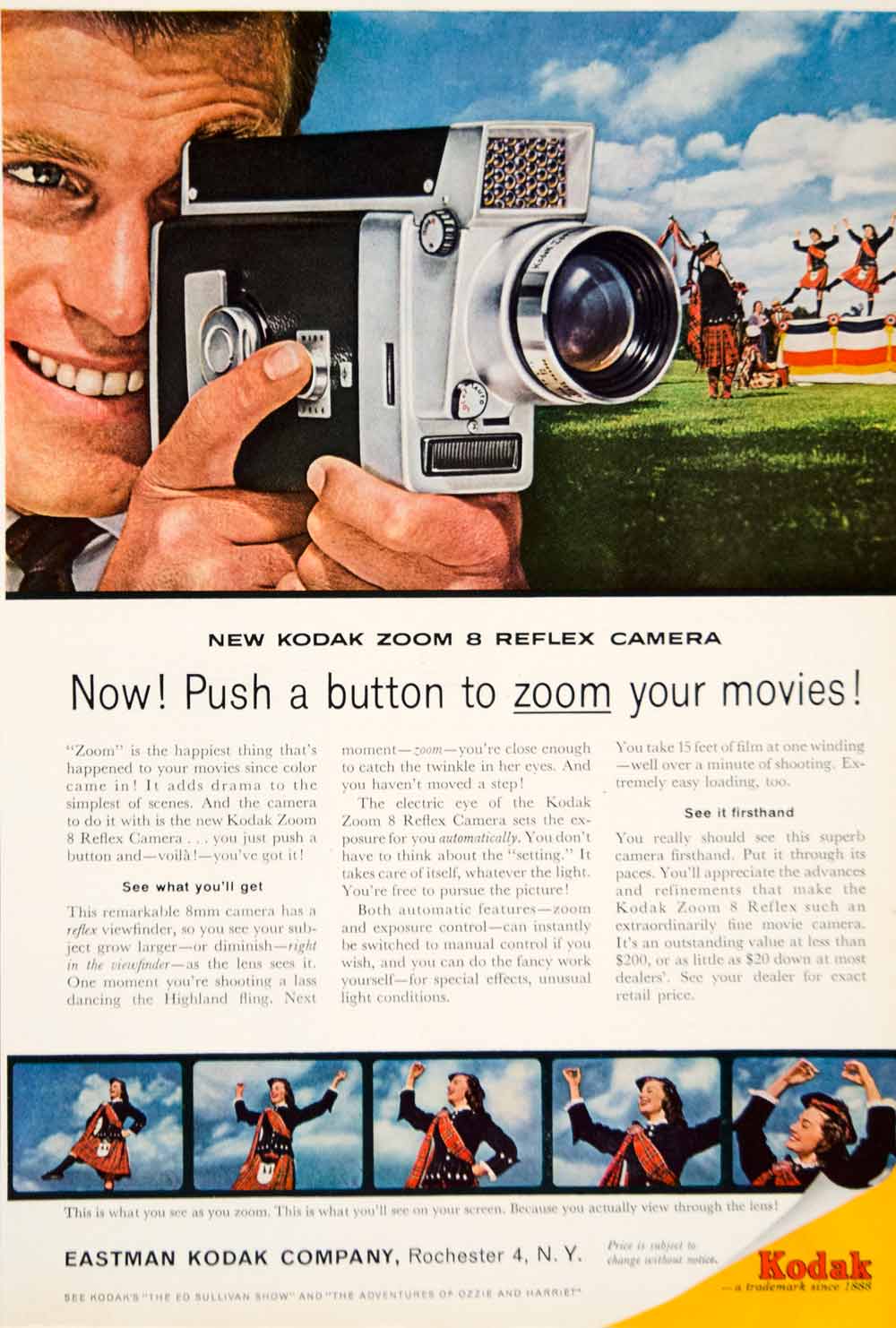 1961 Ad Kodak Zoom Reflex Movie Camera Scottish Highland Dancer Dancing YMM4
