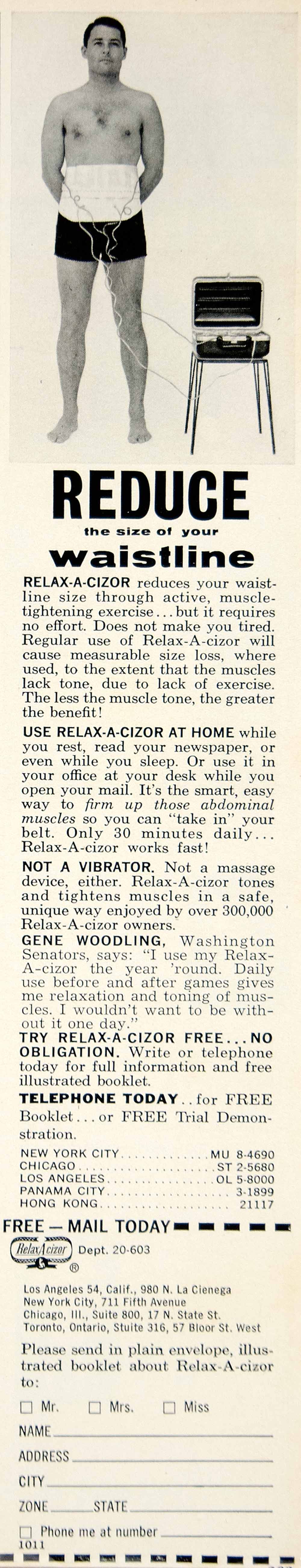 1961 Ad Vintage Relax-A-Cizor Exercise Machine Advertising Weight YMM4