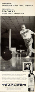 1961 Ad Teacher's Highland Cream Scotch Whisky Andy Varipapa Bowler Bowling YMM4