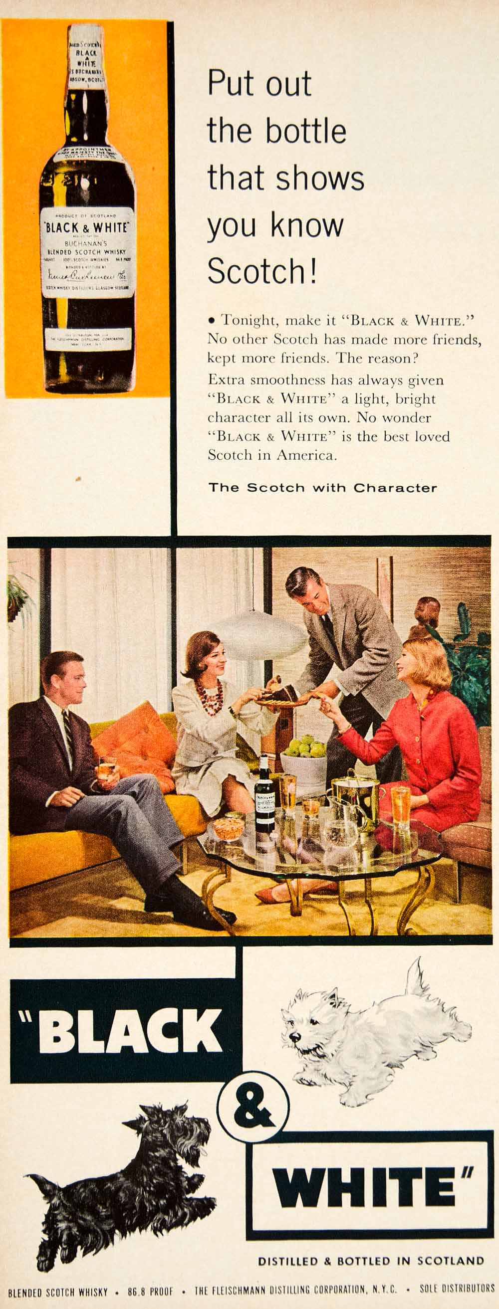 1961 Ad Vintage Black & White Scotch Whisky Scotties 60s Cocktail Party YMM4