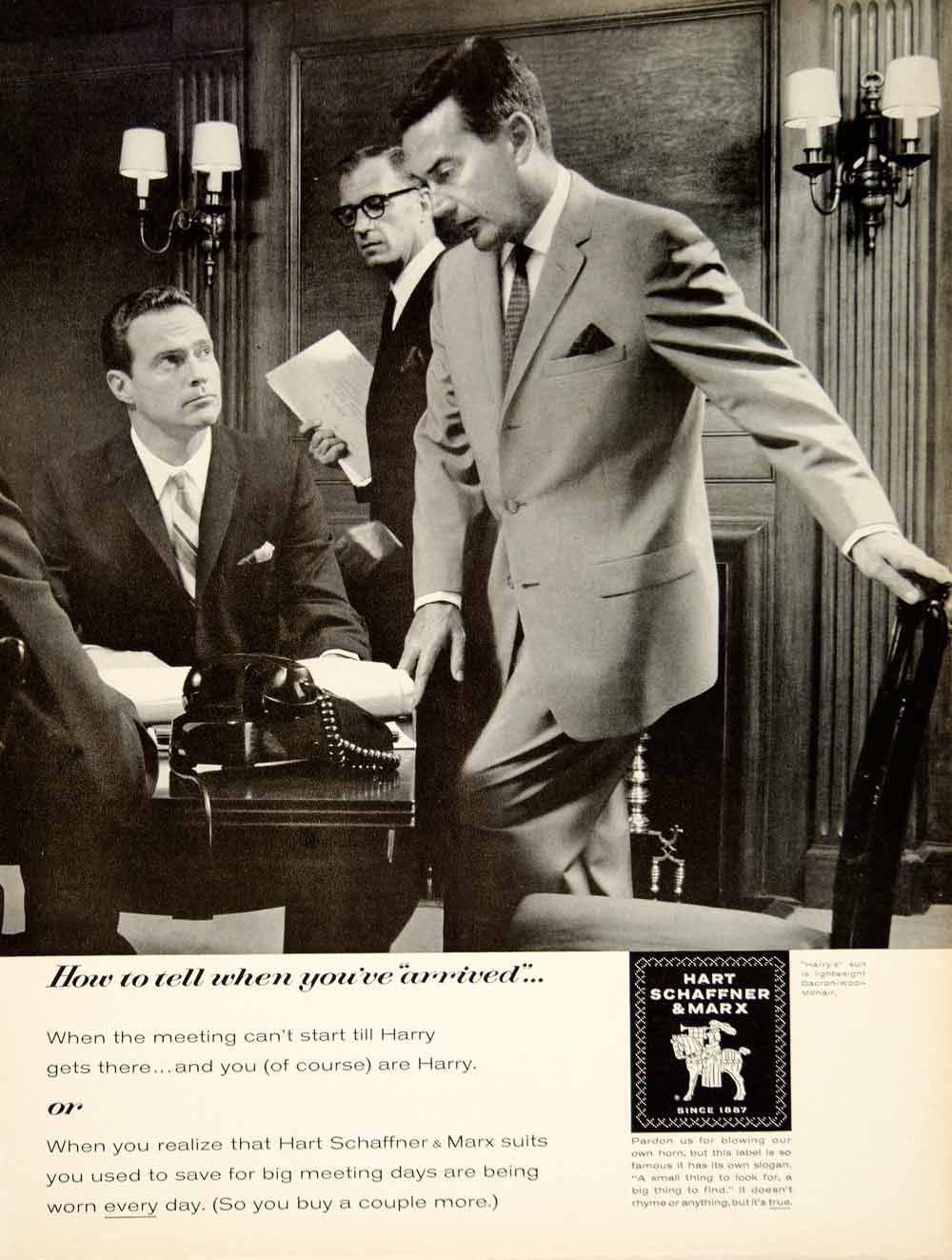 1962 Ad Vintage Hart Schaffner Marx Business Suit Meeting Executive YMM5